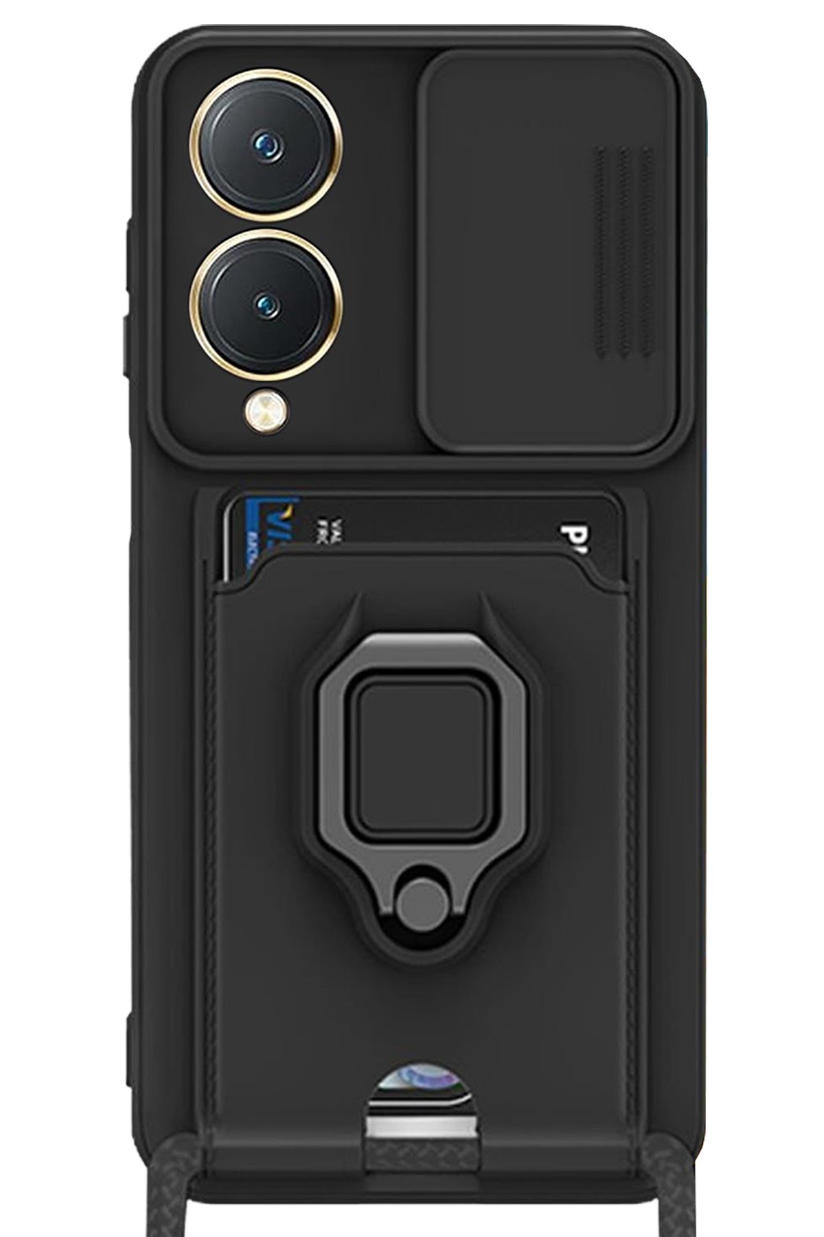  Vivo Y17S Kılıf Zuma Kartvizitli Yüzüklü Silikon - Siyah