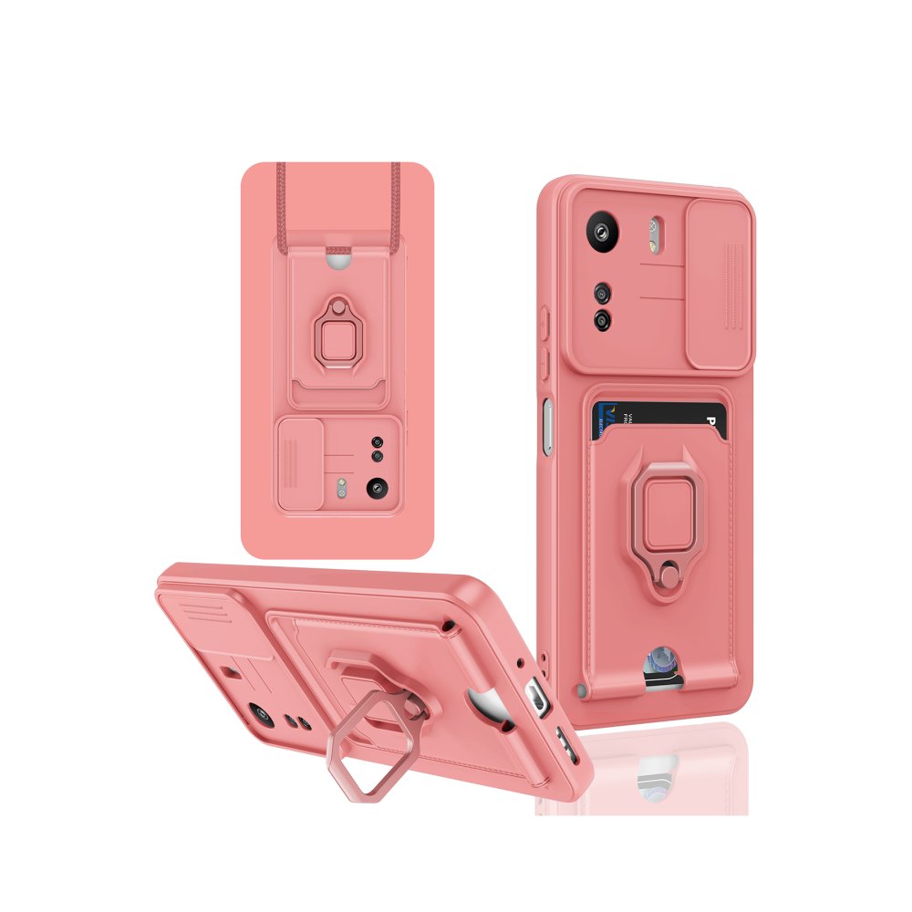 Xiaomi Poco C65 Kılıf Zuma Kartvizitli Yüzüklü Silikon - Pembe