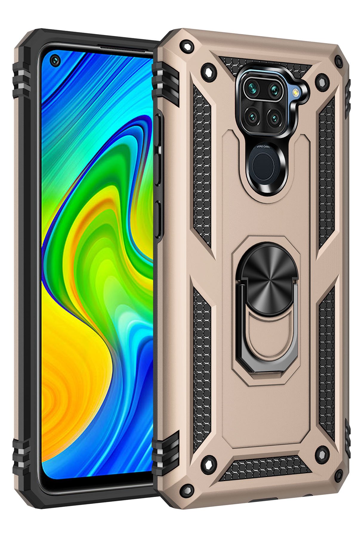 Redmi Note 9 Kılıf Sofya Yüzüklü Silikon Kapak - Gold