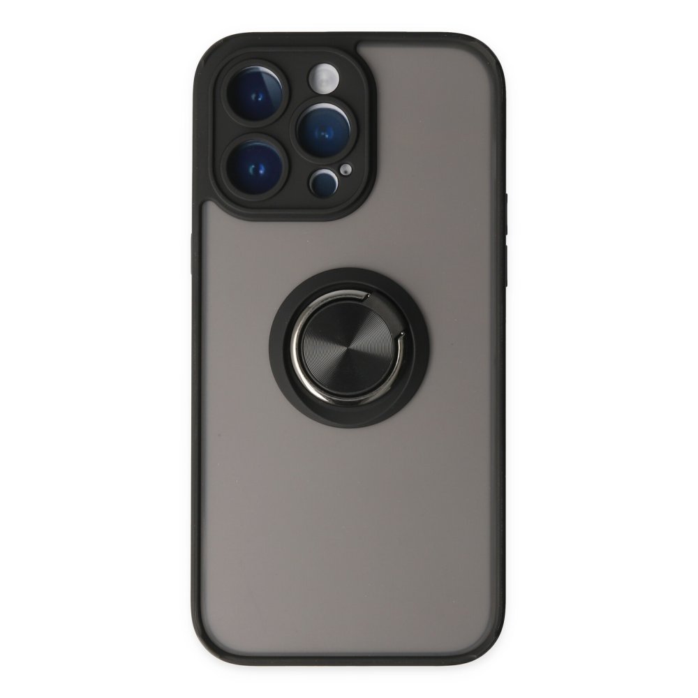  iPhone 14 Pro Max Kılıf Montreal Yüzüklü Silikon Kapak - Siyah