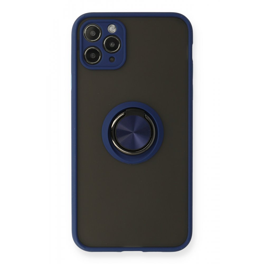  iPhone 11 Pro Max Kılıf Montreal Yüzüklü Silikon Kapak - Lacivert