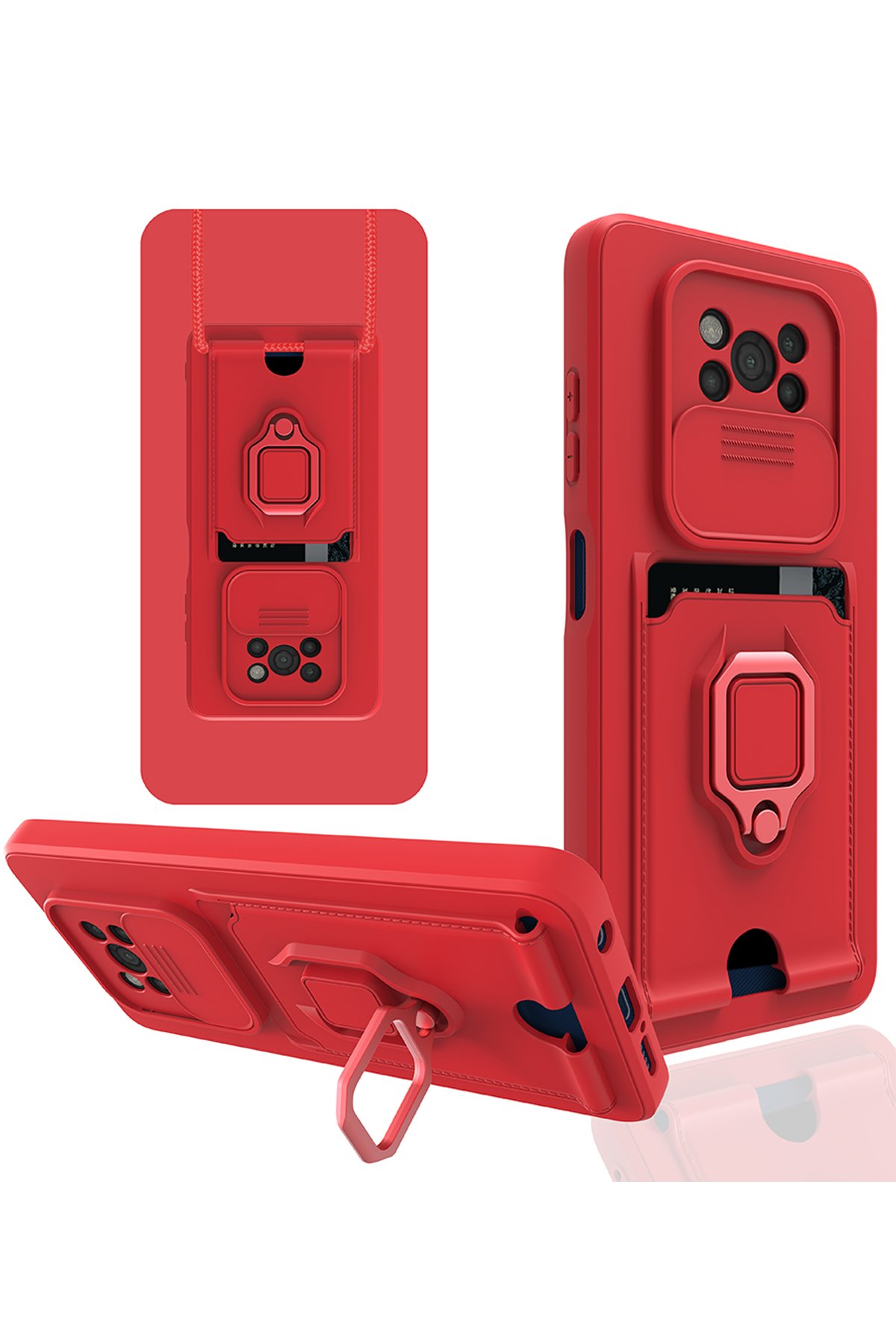  Xiaomi Pocophone X3 Kılıf Zuma Kartvizitli Yüzüklü Silikon - Kırmızı