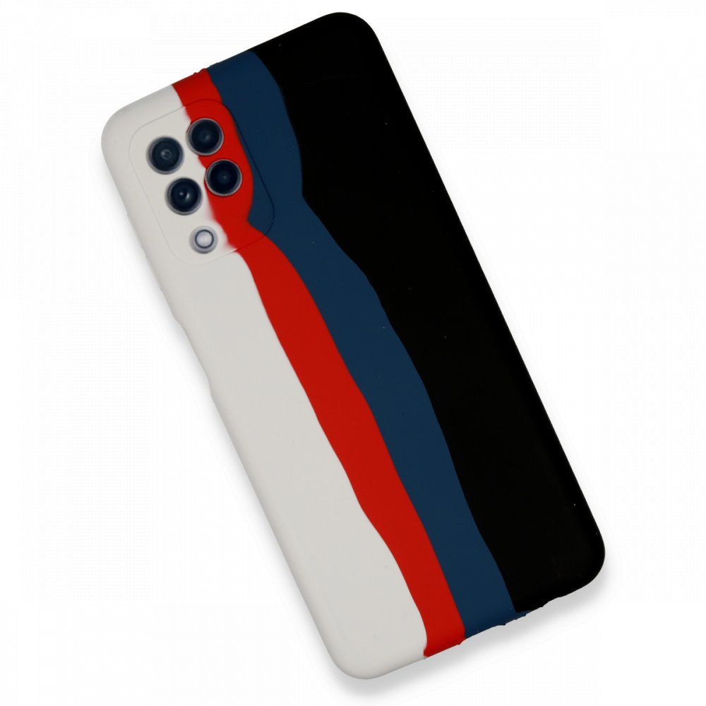  Samsung Galaxy M22 Kılıf Ebruli Lansman Silikon - Beyaz-Siyah