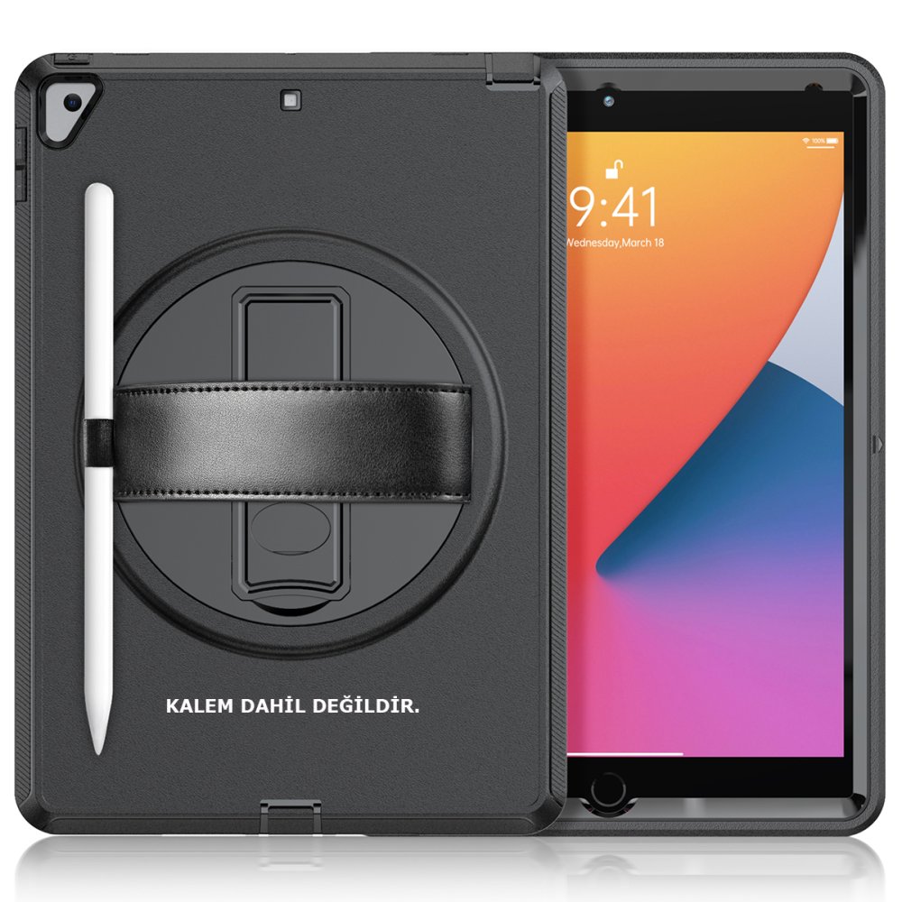  iPad 10.2 (7.nesil) Kılıf Hand Strap Tablet Kılıfı - Siyah