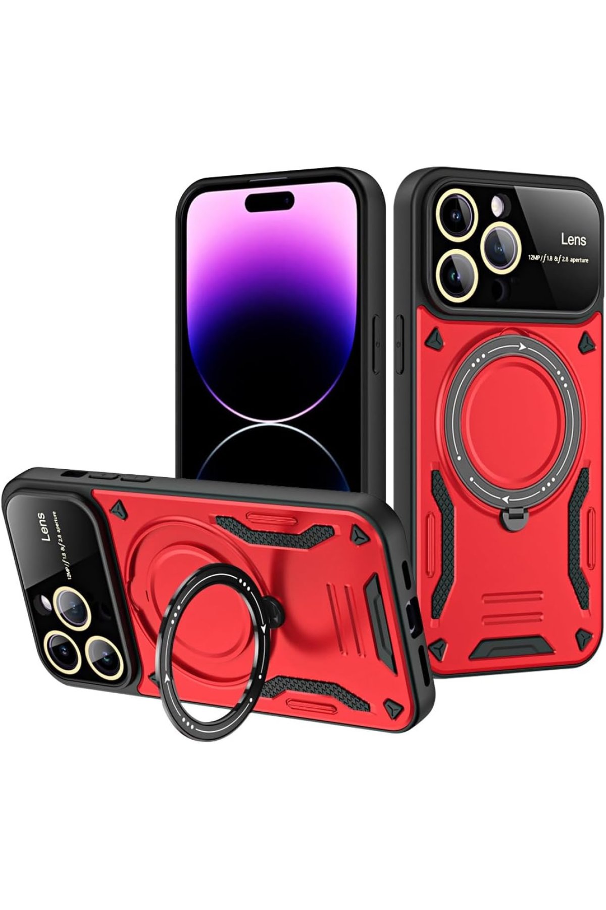 iPhone 16 Pro Max Kılıf Joy Lens Standlı Kapak - Kırmızı iPhone 16 Pro Max Kılıf Joy Lens Standlı Kapak - Kırmızı