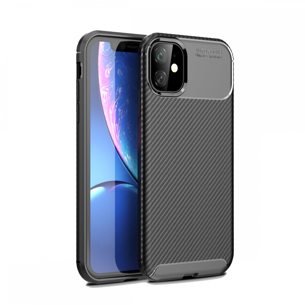  iPhone 11 Kılıf Auto Focus Karbon Kapak - Siyah