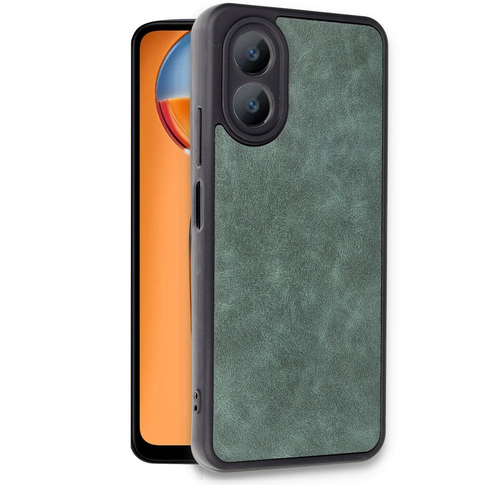  Oppo A38 Kılıf Aras Deri Kapak - Koyu Yeşil