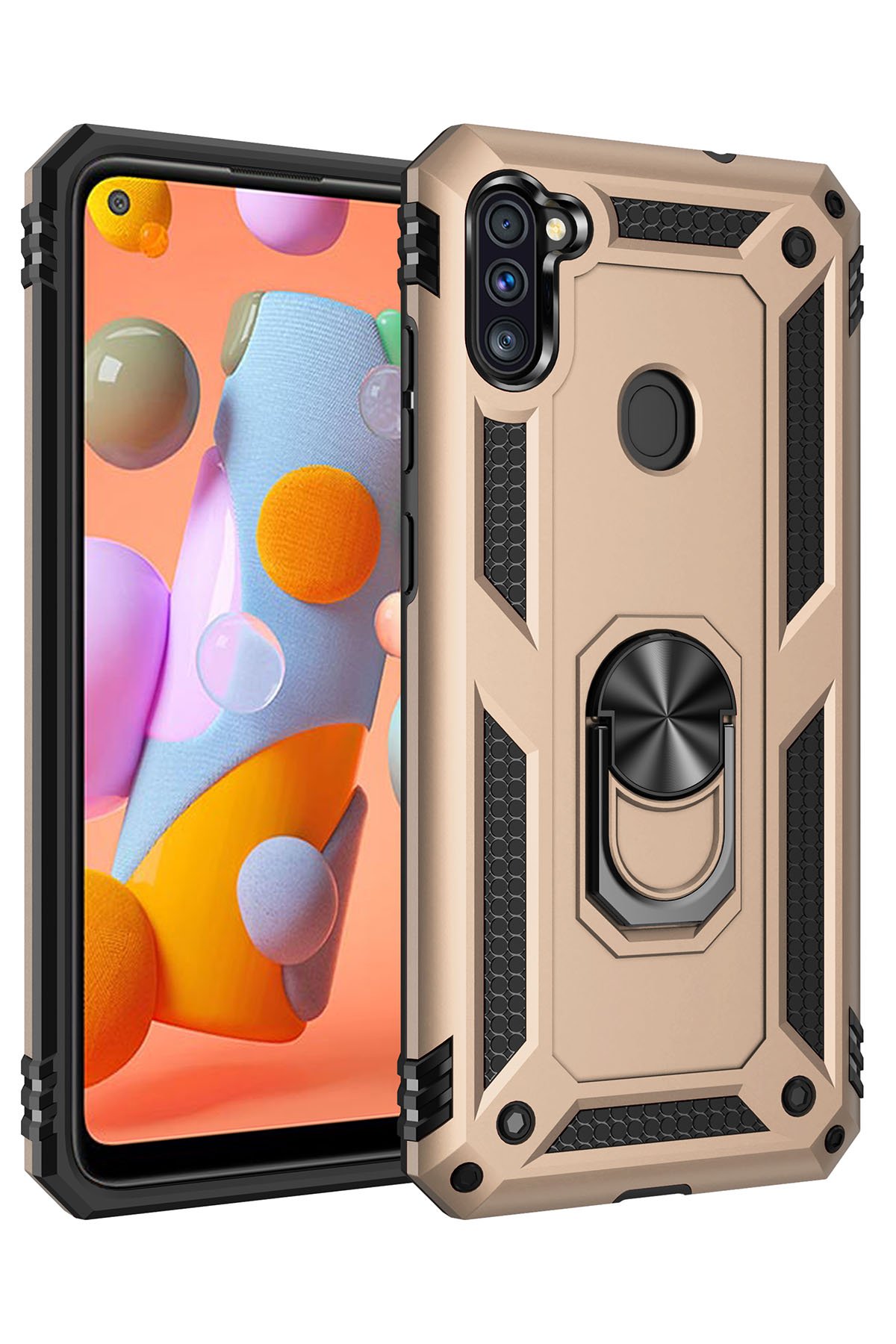  Samsung Galaxy M11 Kılıf Sofya Yüzüklü Silikon Kapak - Gold
