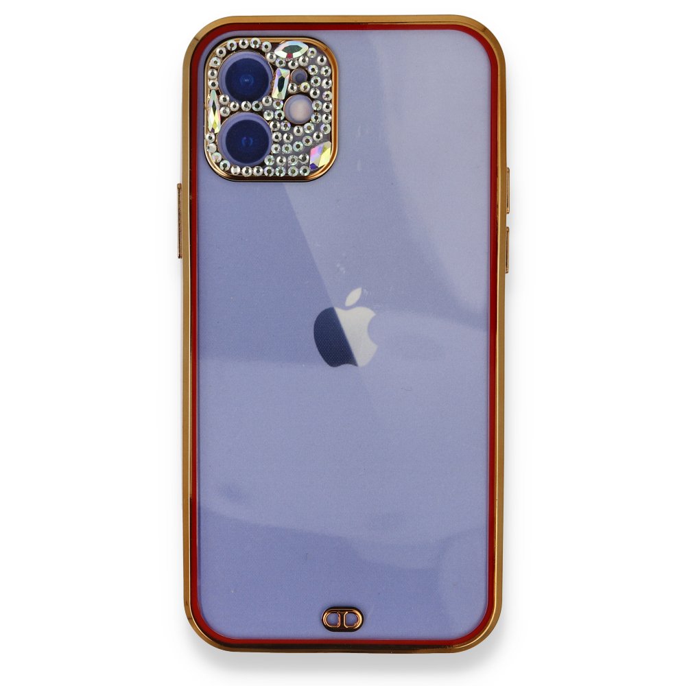  iPhone 12 Kılıf Liva Taşlı Silikon - Kırmızı