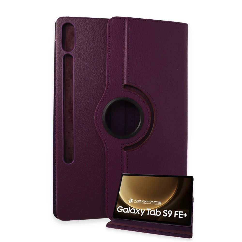  Samsung Galaxy X610 Tab S9 FE Plus 12.4 Kılıf 360 Tablet Deri Kılıf - Mürdüm