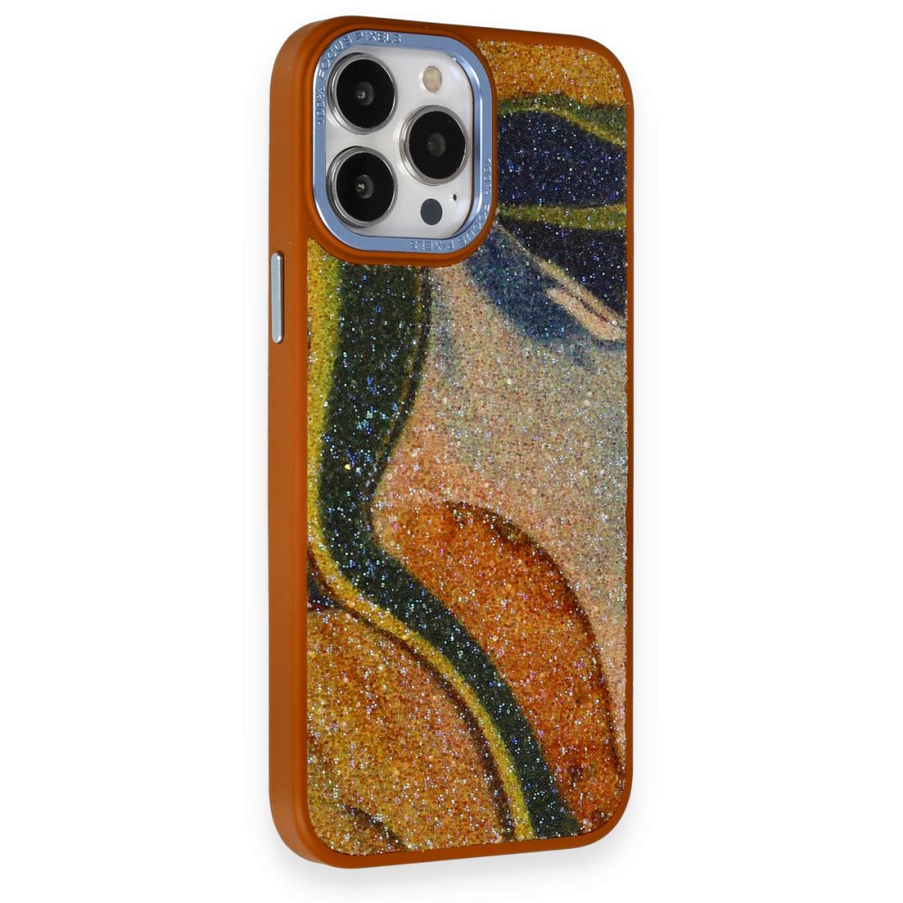  iPhone 12 Pro Kılıf Moda Simli Kapak - Kahverengi