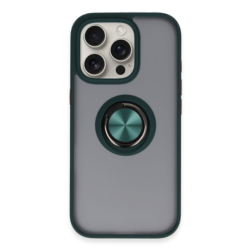  iPhone 16 Pro Kılıf Montreal Yüzüklü Silikon Kapak - Yeşil