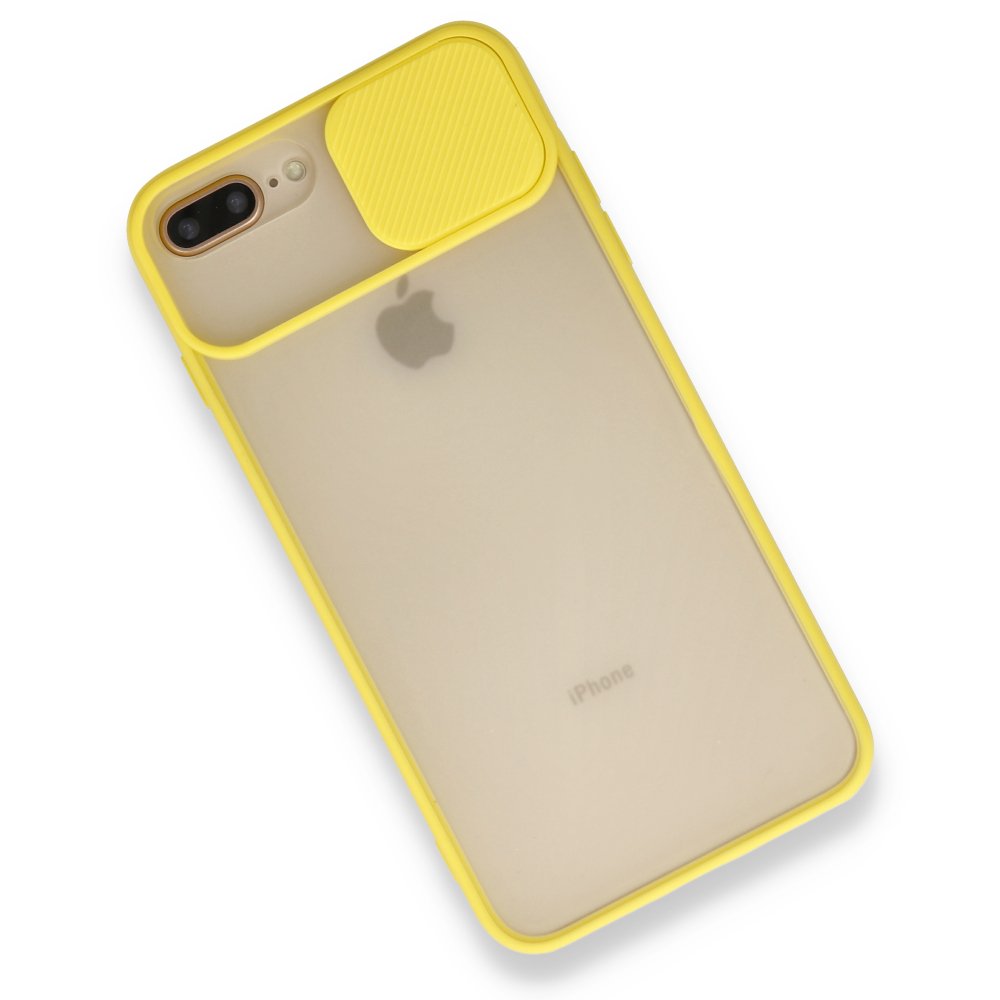 iPhone 8 Plus Kılıf Palm Buzlu Kamera Sürgülü Silikon - Sarı iPhone 8 Plus Kılıf Palm Buzlu Kamera Sürgülü Silikon - Sarı
