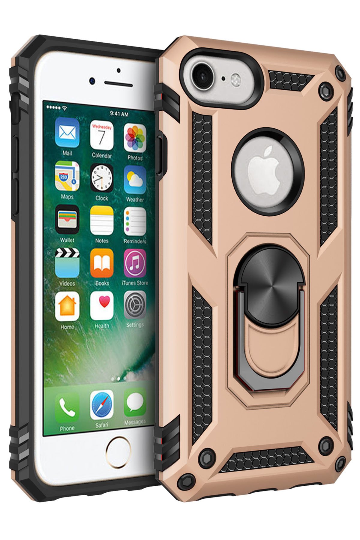 iPhone 8 Kılıf Sofya Yüzüklü Silikon Kapak - Gold  iPhone 8 Kılıf Sofya Yüzüklü Silikon Kapak - Gold