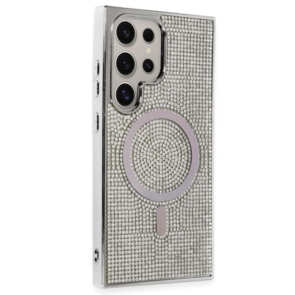  Samsung Galaxy S23 Ultra Kılıf Diamond Magsafe Kapak - Gümüş