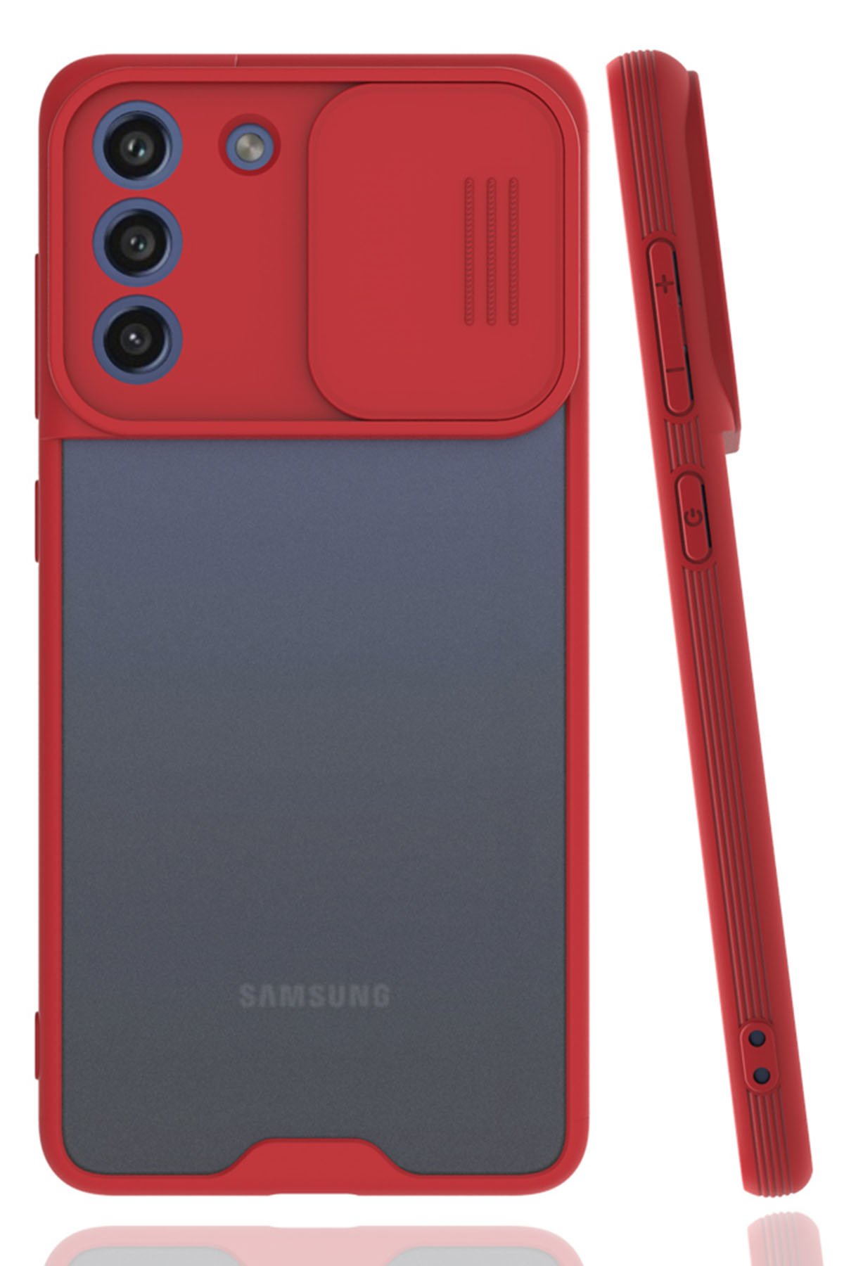  Samsung Galaxy S21 FE Kılıf Platin Kamera Koruma Silikon - Kırmızı