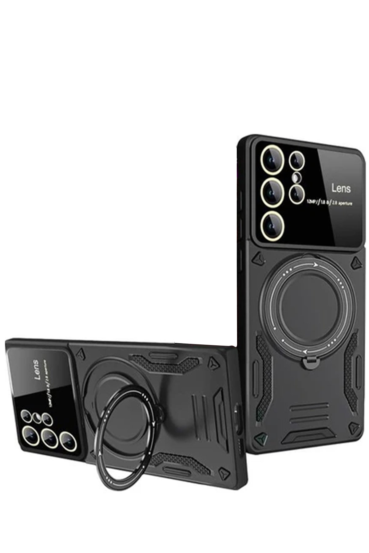  Samsung Galaxy S24 Ultra Kılıf Joy Lens Standlı Kapak - Siyah