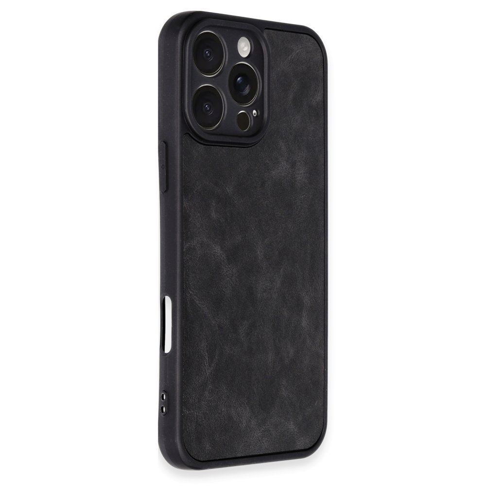 iPhone 16 Pro Max Kılıf Aras Deri Kapak - Siyah iPhone 16 Pro Max Kılıf Aras Deri Kapak - Siyah