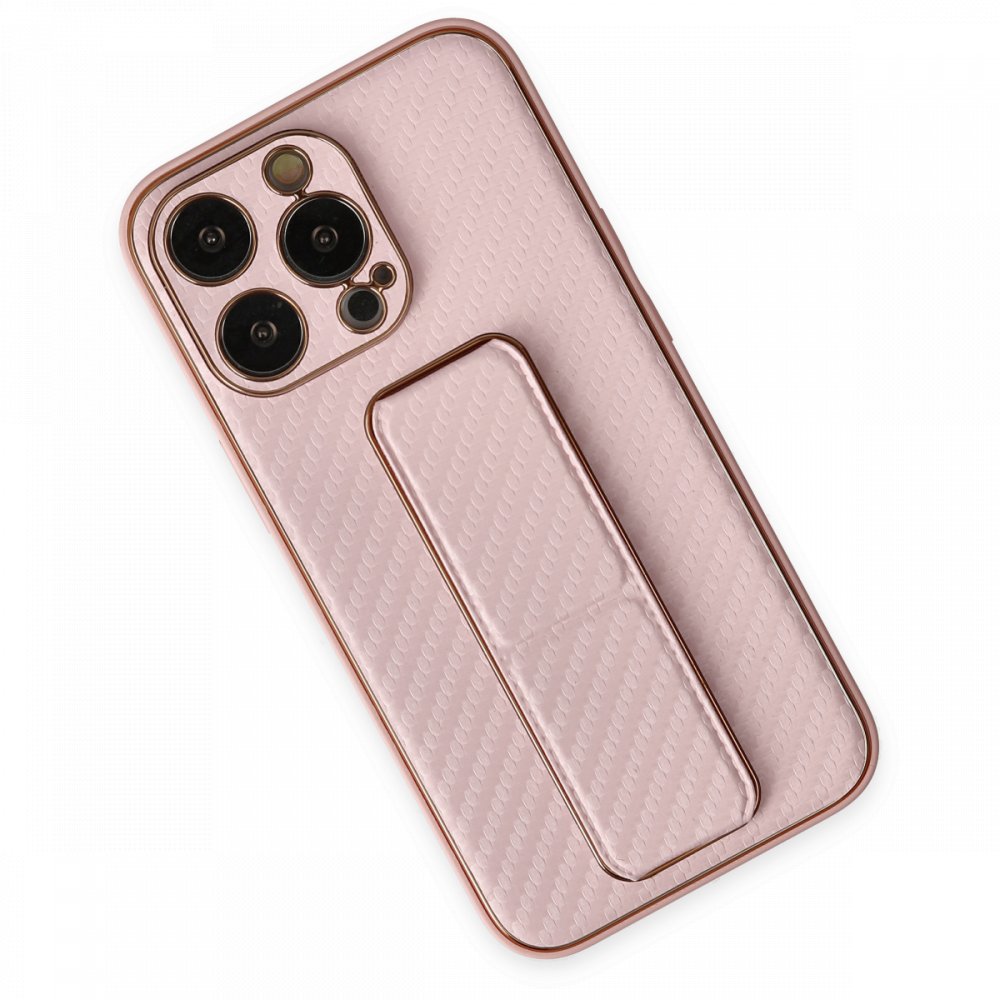  iPhone 13 Pro Kılıf Coco Karbon Standlı Kapak - Pembe