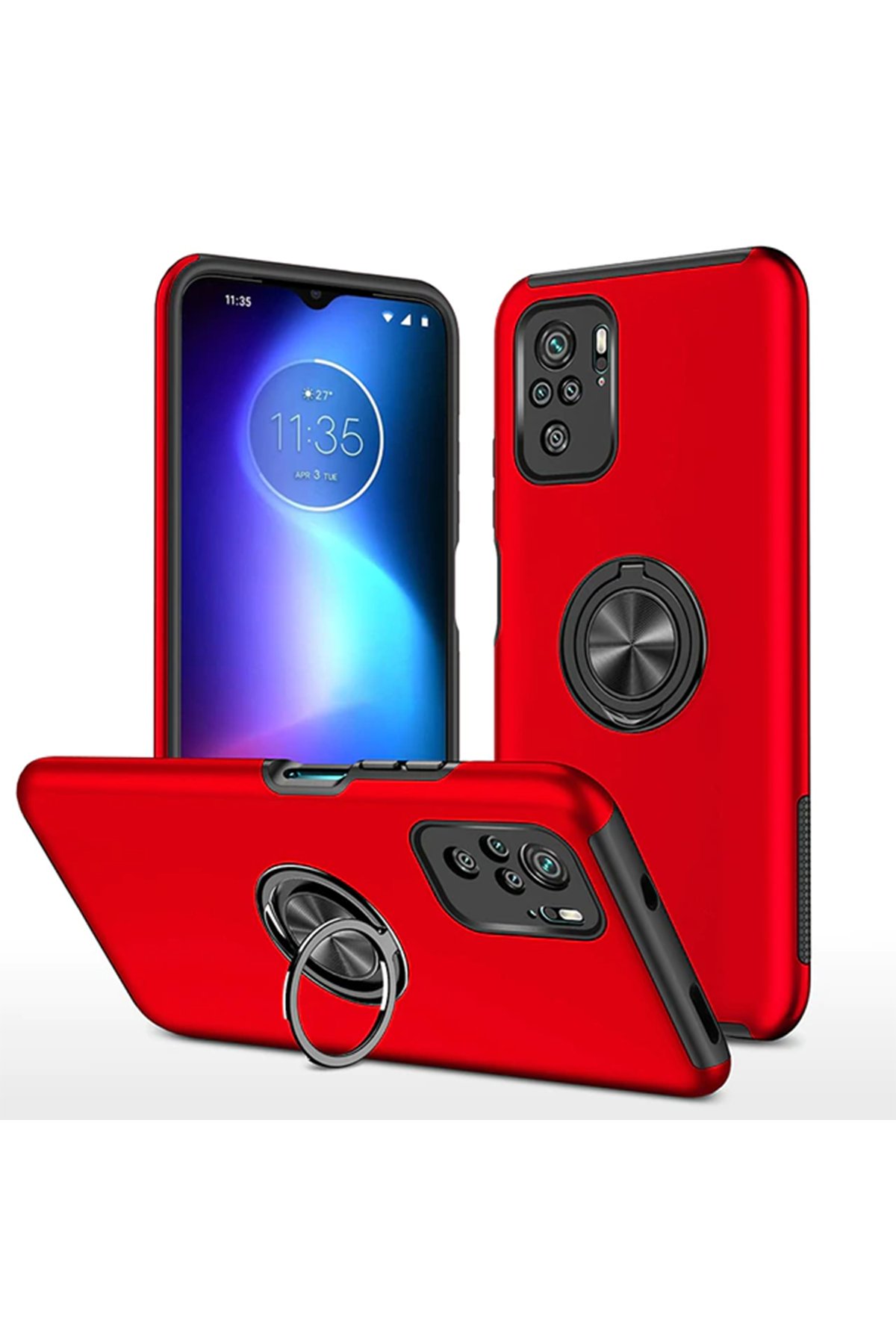  Xiaomi Poco F3 Kılıf Elit Yüzüklü Kapak - Kırmızı