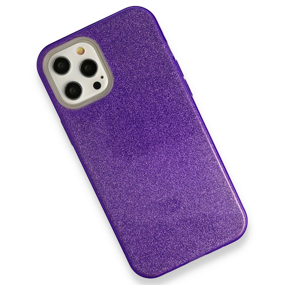 iPhone 12 Pro Kılıf Simli Katmanlı Silikon - Mor iPhone 12 Pro Kılıf Simli Katmanlı Silikon - Mor