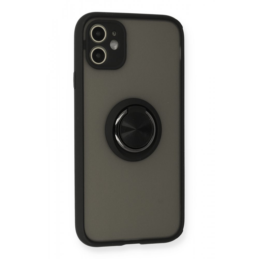  iPhone 11 Kılıf Montreal Yüzüklü Silikon Kapak - Siyah