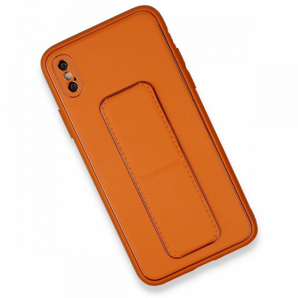 iPhone X Kılıf Coco Deri Standlı Kapak - Turuncu  iPhone X Kılıf Coco Deri Standlı Kapak - Turuncu