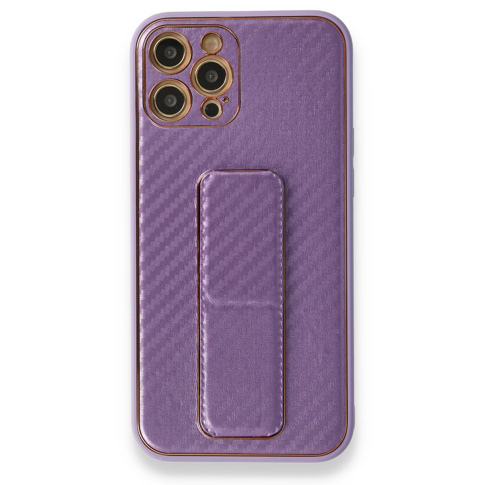  iPhone 12 Pro Kılıf Coco Karbon Standlı Kapak - Mor
