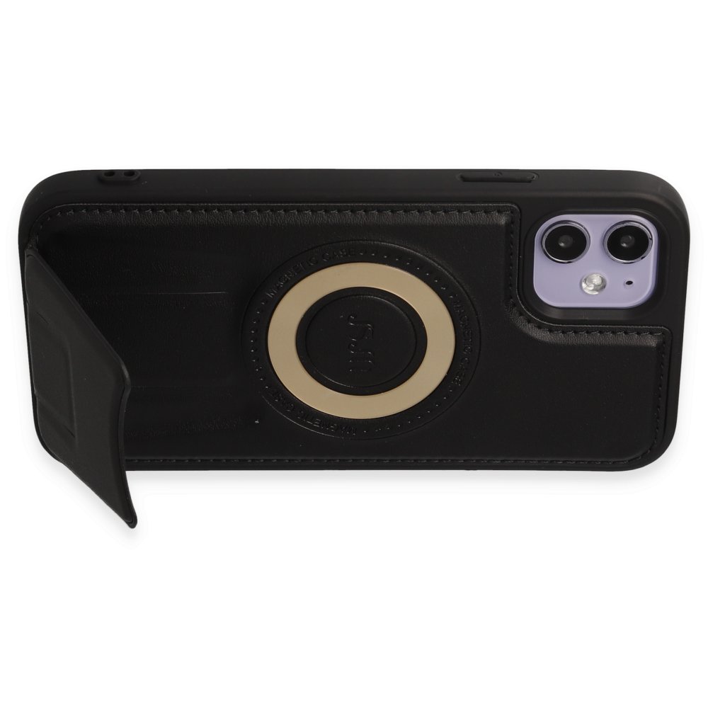  iPhone 11 Kılıf Merkür Magneticsafe Standlı Kapak - Siyah