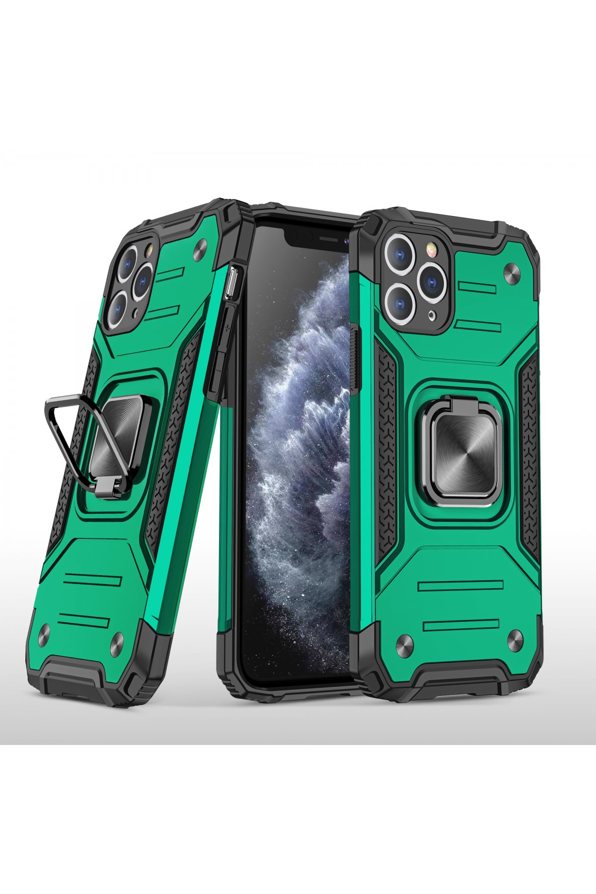 iPhone 11 Pro Kılıf Zegna Yüzüklü Silikon Kapak - Koyu Yeşil