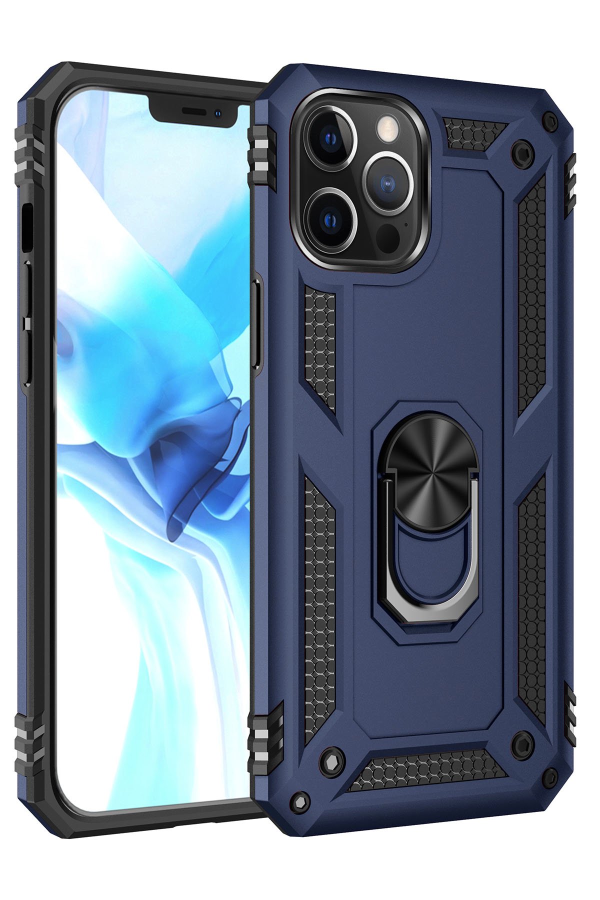  iPhone 12 Pro Max Kılıf Sofya Yüzüklü Silikon Kapak - Lacivert