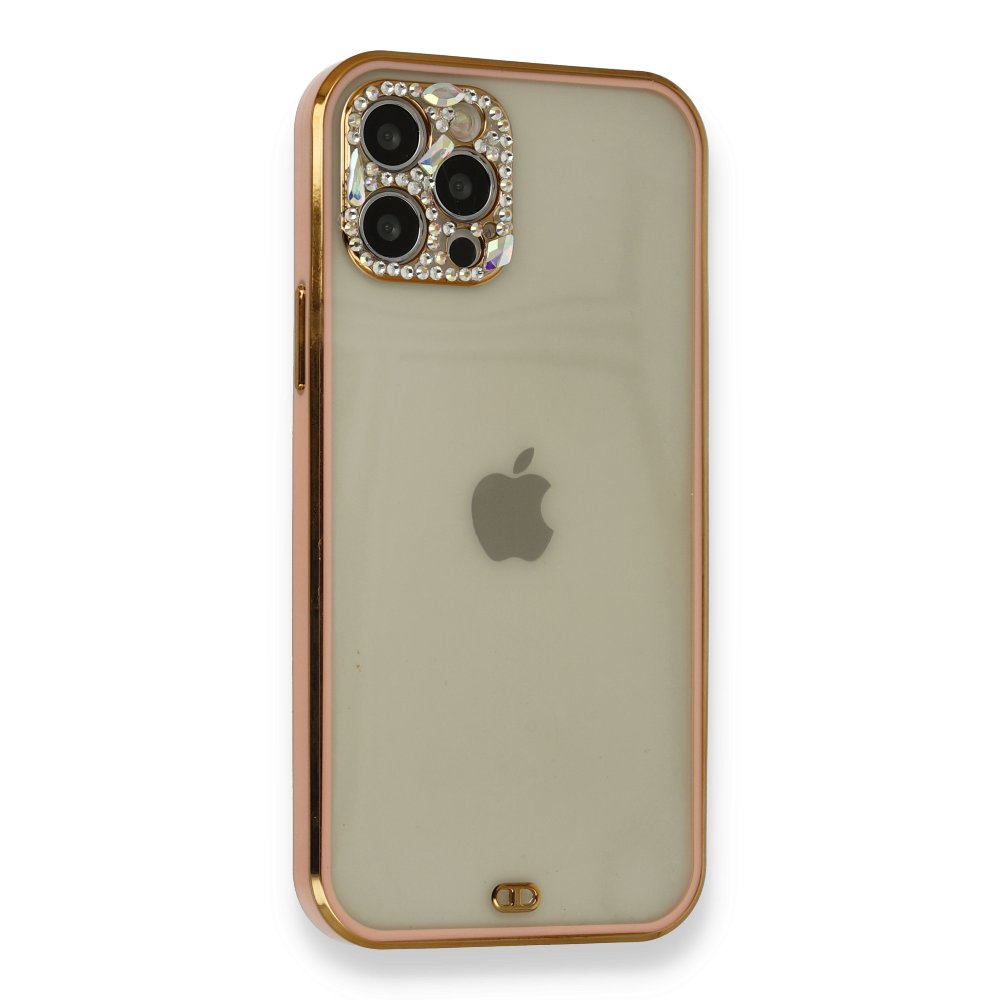  iPhone 12 Pro Kılıf Liva Taşlı Silikon - Pembe
