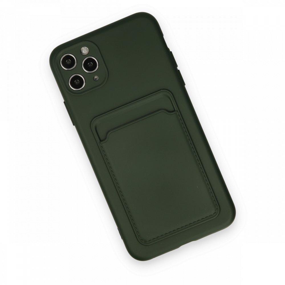  iPhone 11 Pro Max Kılıf Kelvin Kartvizitli Silikon - Koyu Yeşil