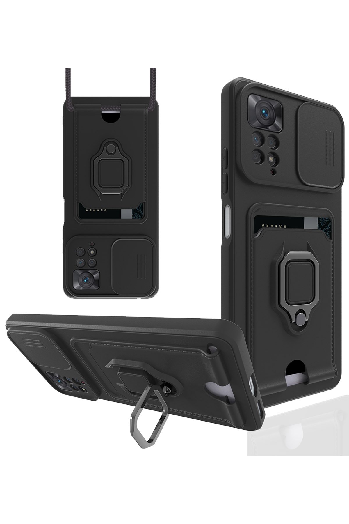 Redmi Note 12 Pro 4G Kılıf Zuma Kartvizitli Yüzüklü Silikon - Siyah