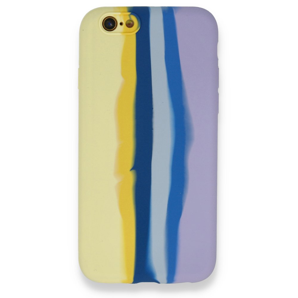 iPhone 6 Kılıf Ebruli Lansman Silikon - Sarı-Lila