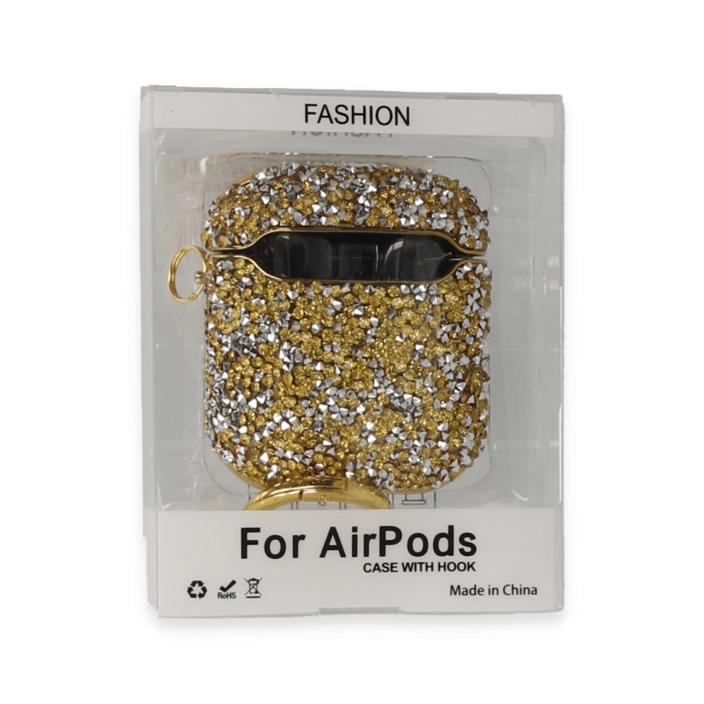  Airpods (1.nesil) Mira Taşlı Kılıf - Gold
