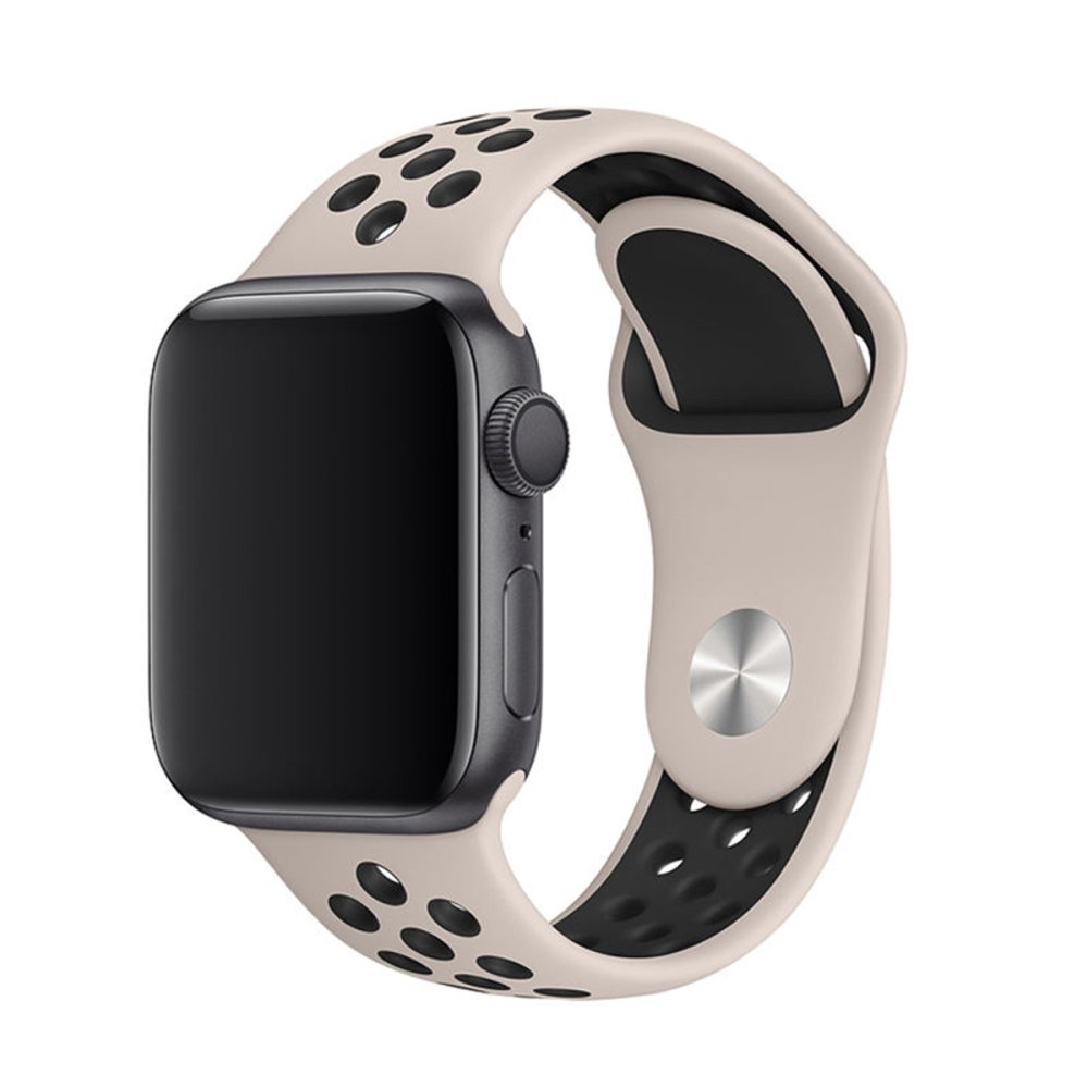  Apple Watch 38mm Spor Delikli Kordon - Açık Gri-Siyah