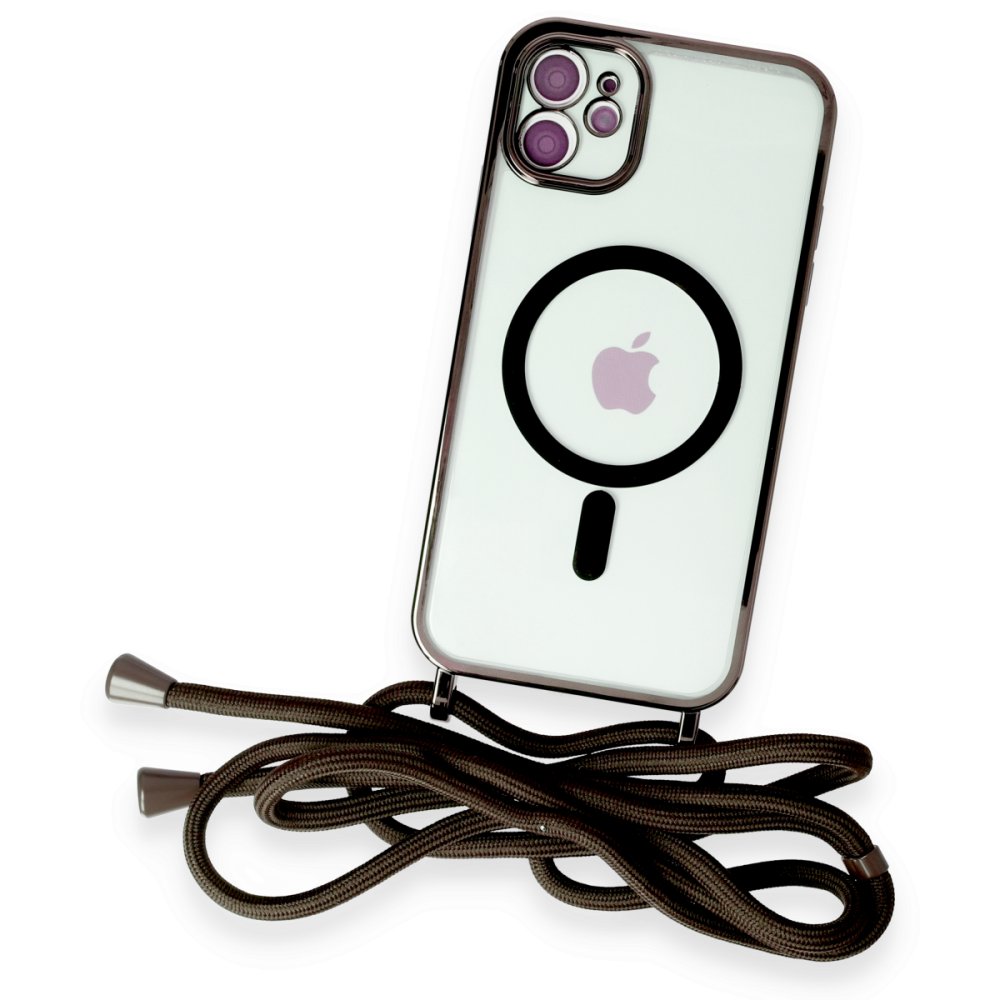  iPhone 11 Kılıf Divo Lazer Askılı Magsafe Kapak - Siyah
