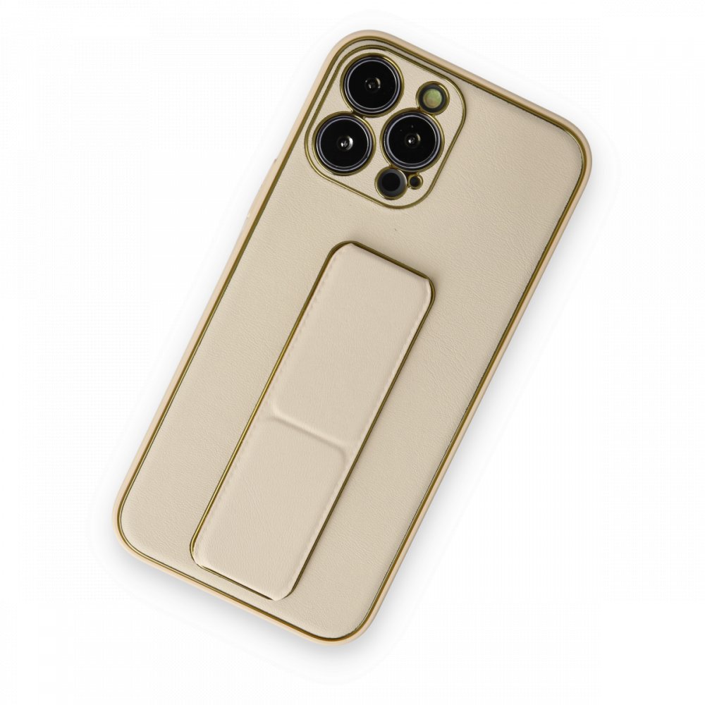 iPhone 13 Pro Kılıf Coco Deri Standlı Kapak - Gold iPhone 13 Pro Kılıf Coco Deri Standlı Kapak - Gold
