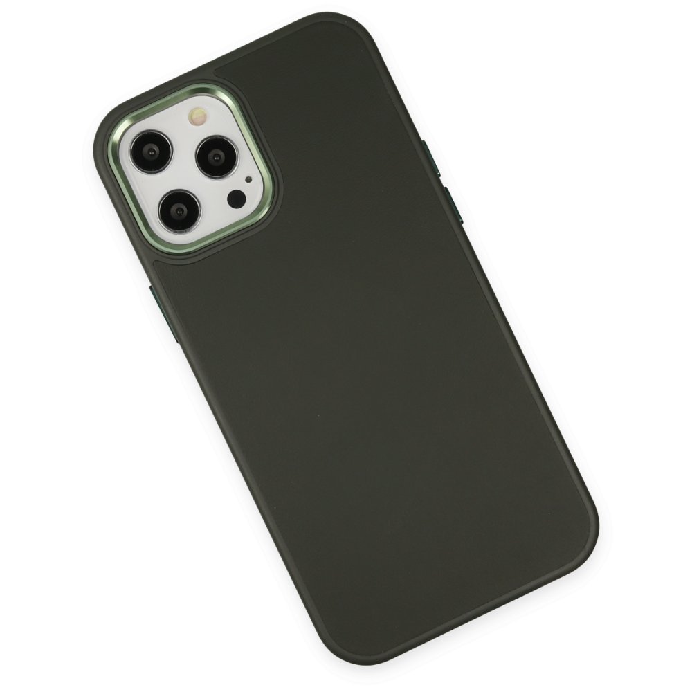  iPhone 12 Pro Max Kılıf Asya Deri Silikon - Koyu Yeşil
