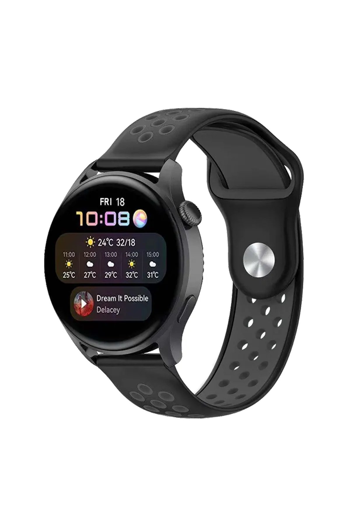 GT4 46mm 22mm Spor Delikli Kordon - Siyah-Füme GT4 46mm 22mm Spor Delikli Kordon - Siyah-Füme