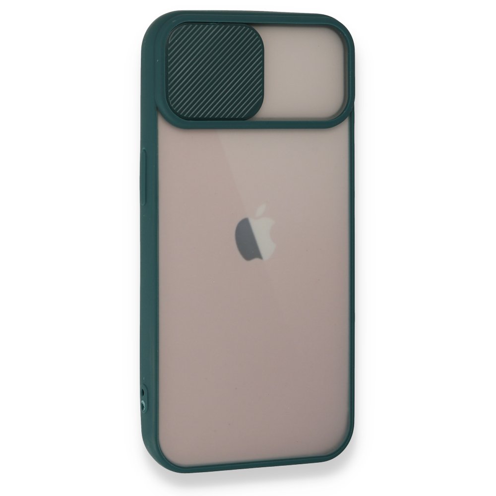  iPhone 13 Kılıf Palm Buzlu Kamera Sürgülü Silikon - Yeşil