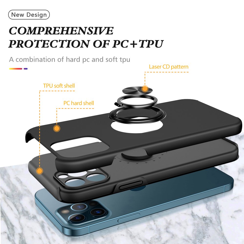 iPhone 12 Pro Kılıf Elit Yüzüklü Kapak - Siyah iPhone 12 Pro Kılıf Elit Yüzüklü Kapak - Siyah
