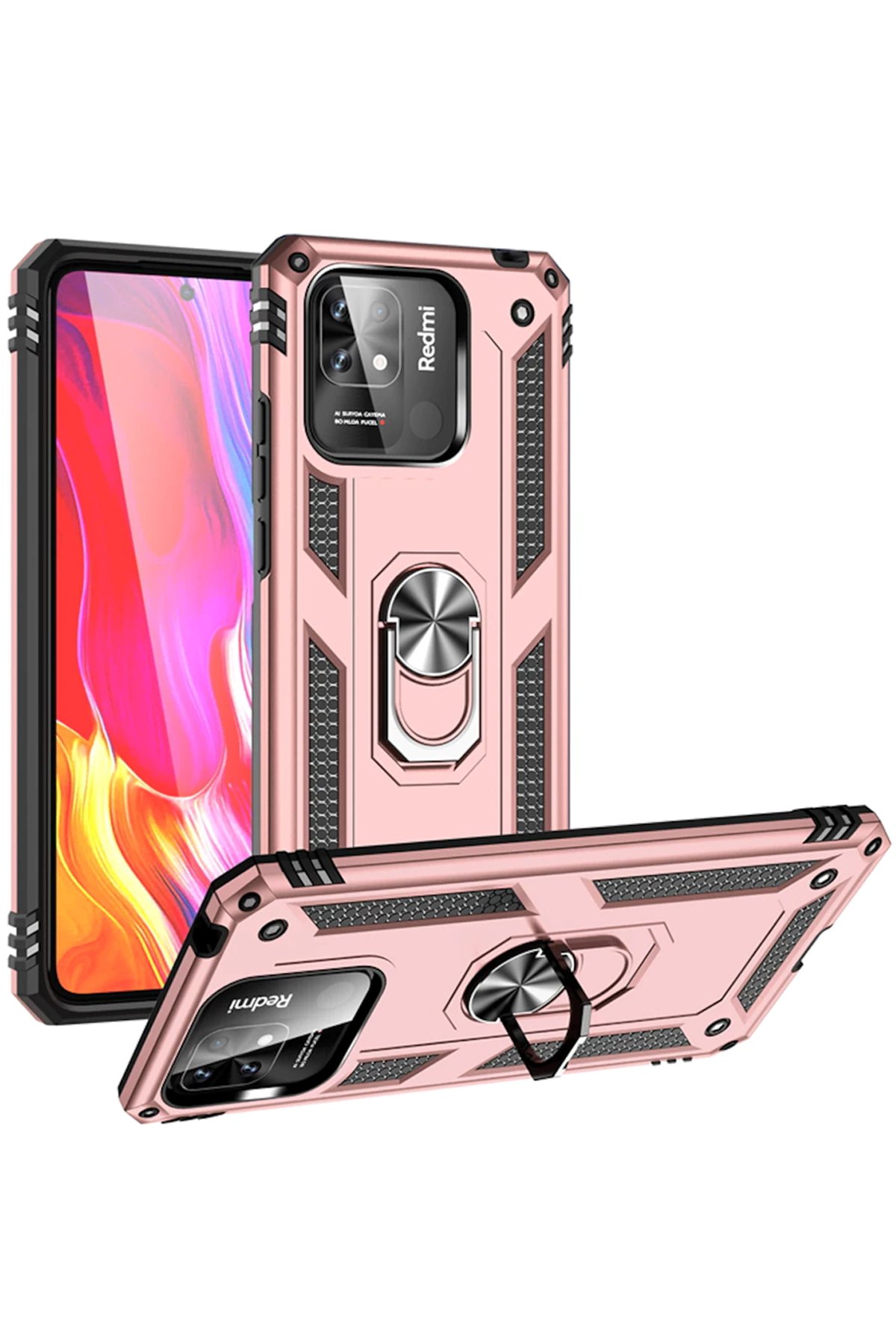 Redmi 10C Kılıf Sofya Yüzüklü Silikon Kapak - Rose