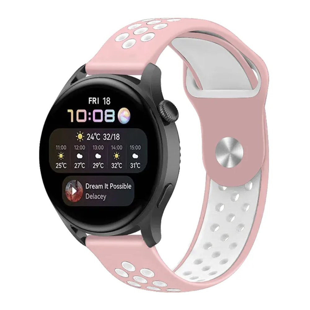  Watch 22mm Spor Delikli Kordon - Pembe-Beyaz