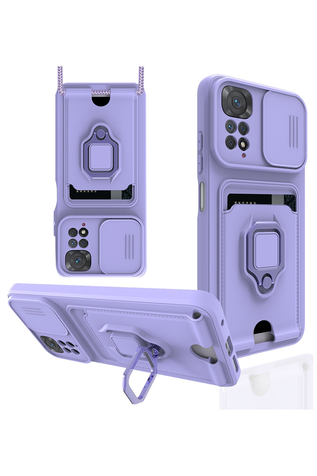 Redmi Note 11 Kılıf Zuma Kartvizitli Yüzüklü Silikon - Lila