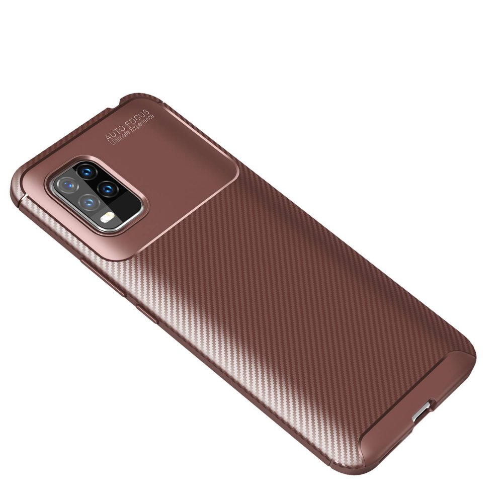 Xiaomi Mi 10 Lite Kılıf Auto Focus Karbon Kapak - Kahverengi Xiaomi Mi 10 Lite Kılıf Auto Focus Karbon Kapak - Kahverengi