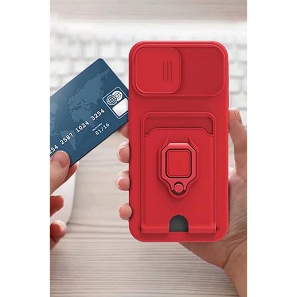  Xiaomi Poco X6 Kılıf Zuma Kartvizitli Yüzüklü Silikon - Pembe