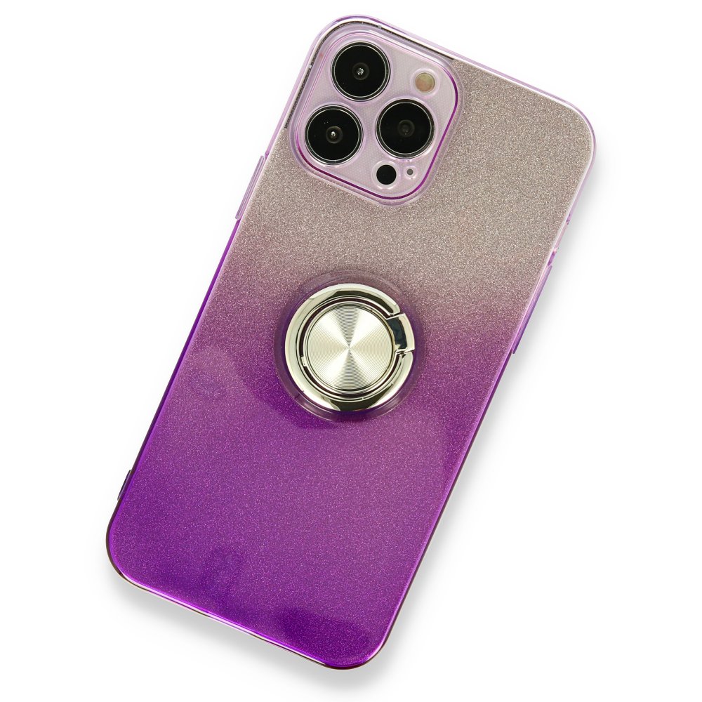  iPhone 13 Pro Kılıf Simli Yüzüklü Silikon - Mor