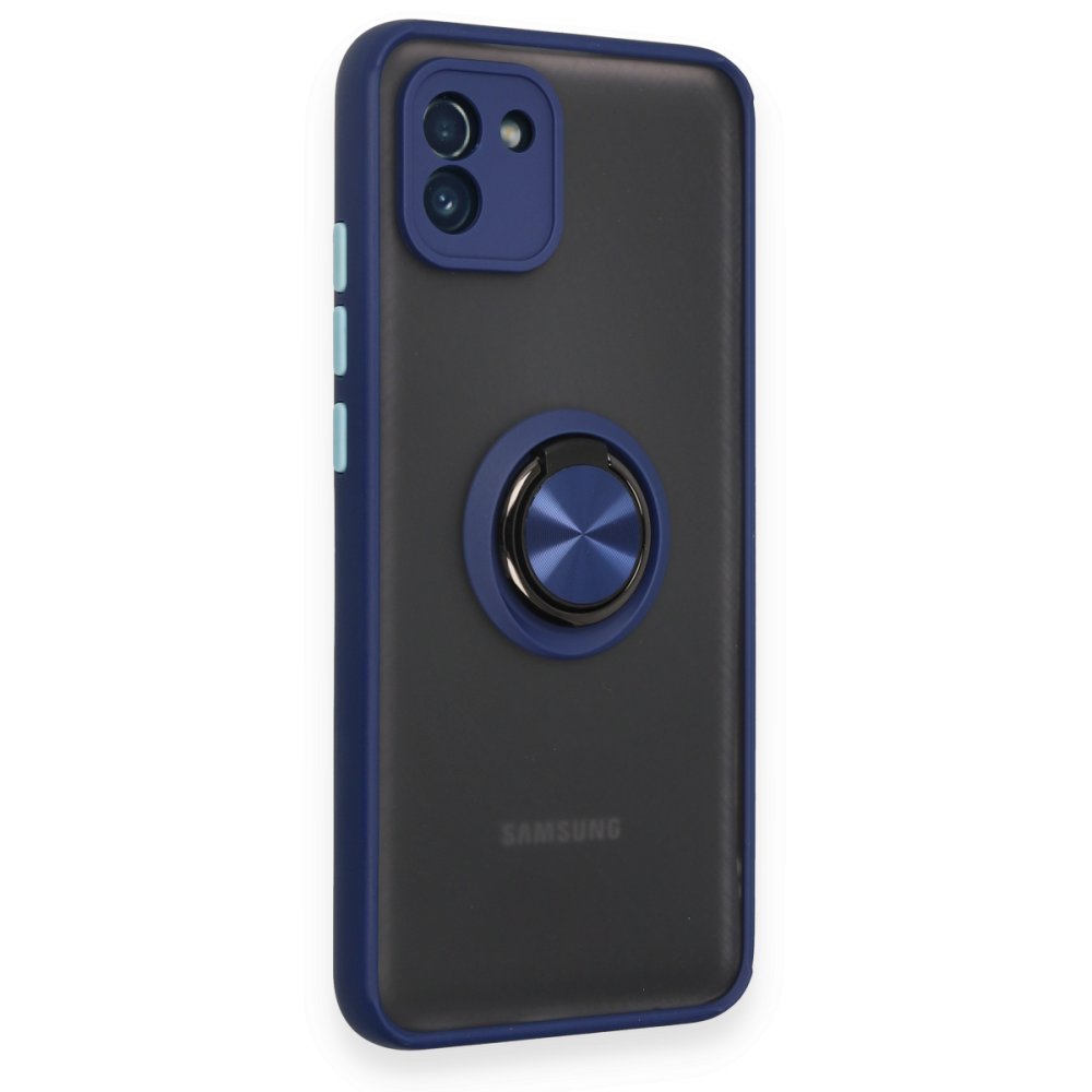  Samsung Galaxy A03 Kılıf Montreal Yüzüklü Silikon Kapak - Lacivert